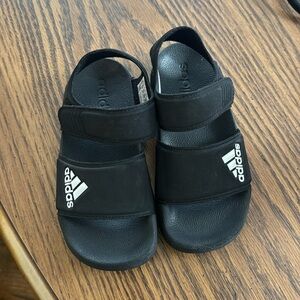 adidas Black Kids Slide Sandals with White Logo